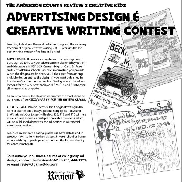 Kids advertising design, creative writing contest announced for local 4th, 5th & 6th graders